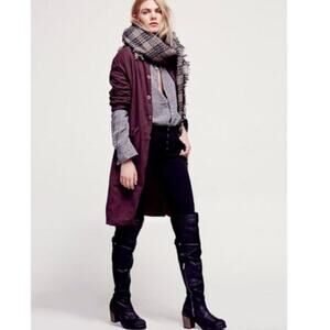 FREE PEOPLE Livingston Black Over The Knee Leather Distressed Boots Size 37 EU
